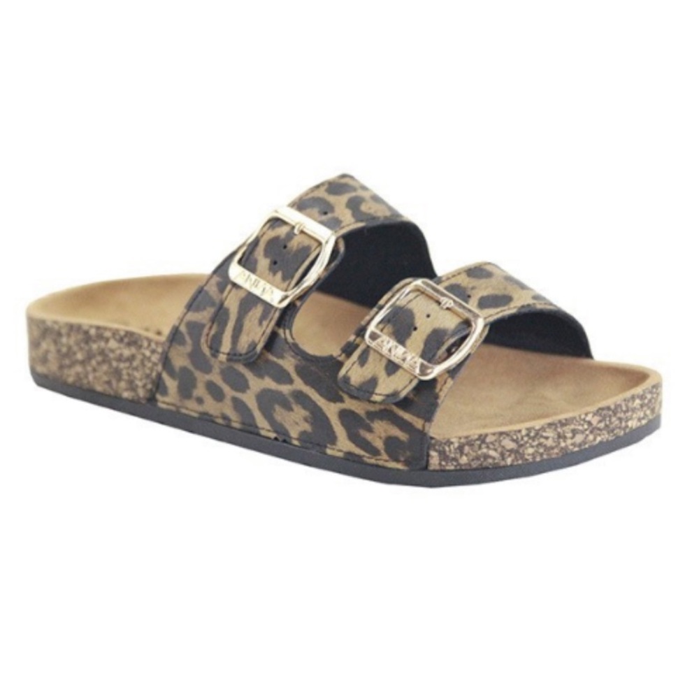 Leopard Buckle Slide-On Sandals